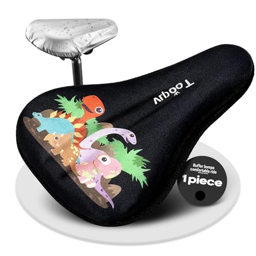 DINTSTYLE Kids Bike Seat Cushion 9x6 Kids Bike Seat Cover with Cartoon Design Non-Slip Shock-Absorbing Easy Install. Universal Fit for Boys/Girls Bicycles Black