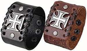 COOLLA Mens Retro Cross Adjustable Leather Wristband Cuff Bracelet Sl2801 - Image 4