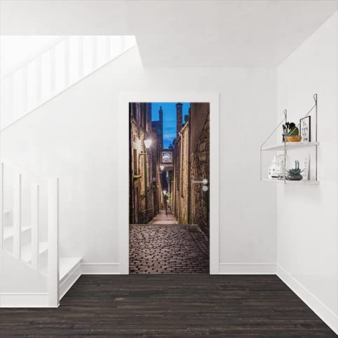 Stickers porte Trompe l'Œil 3D - Autocollant Poster muraux - Décoration Ruelle - 83 x 205 cm - Fabrication Française
