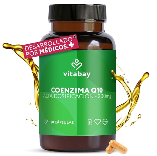 Vitabay Coenzima Q10 Ubiquinona 200 mg – 120 cápsulas vegetales – CoQ10 alta dosificación – Q10 natural por fermentación vegetal – sin aditivos y 100% vegano – probado en laboratorio Alemania
