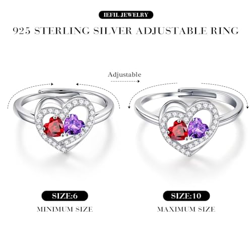 Iefil Adjustable Ring for Women - 925 Sterling Silver Double Birthstone Rings, Anniversary Birthday Gifts for Women Wife Her2