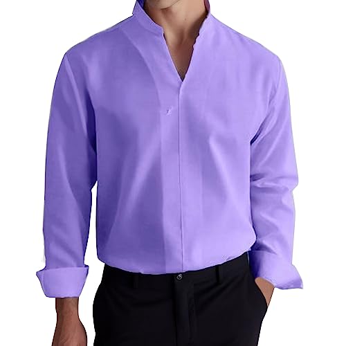 Generisch Camisa de hombre de corte regular, camisa de negocios, camisa de manga larga, festiva, camisa de manga larga, camisa de ocio, camisa de lino, camisa de ocio, transpirable, monocolor, camisa