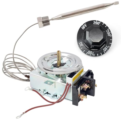 D1/D18 Thermostat Replacement for Steam Table for Buffet Table Temperature Control 30A RES 125-277VAC Temp Range 60-250°F, Temp Controller Replacement Part with 3/8" X 4-1/2" Bulb