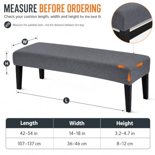 Image of Street27 High Stretch Jacquard Dining Bench Cover Elastic Chair Covers - Anti-Dust Removable Bench Slipcover Washable Bench Seat Protector Cushion Cover for Living Room, Bedroom, Kitchen - Dark Grey