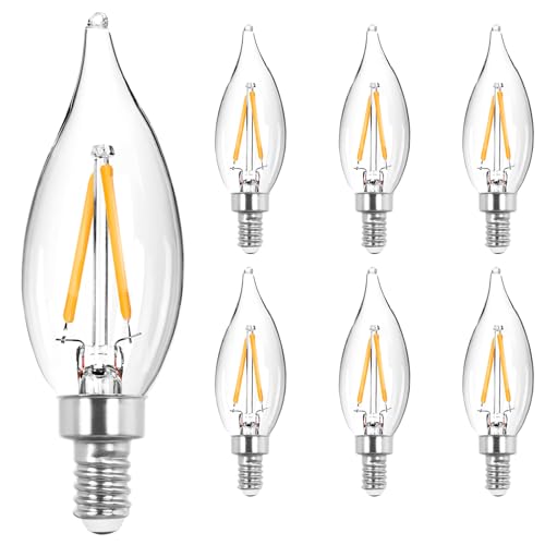 DGE 6x1.5 Watt LED Warm White Ceiling Fan Light Bulbs C32 Chandelier Light Bulbs Bright and Lasting 110 Lumen Bent Tip Light Bulb with E12 Candelabra Base, 6 Pack
