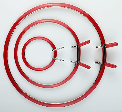 Image of Nurge Premium Quality, Metal Spring Tension Embroidery Hoops, Cross Stich Hoop, Darning Hoops, Embroidery Tension Shed (Red, Siz Mix)