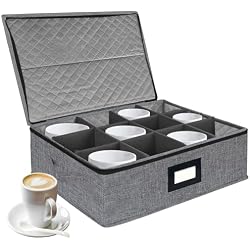VERONLY Mug and Cup Storage Box with Dividers, Coffee Mug Storage Case China Storage Containers Hard Shell with Lid and Handles, Stackable for 12 Coffee Mugs, Tea Cups, Moving & Packing (Dark Grey)