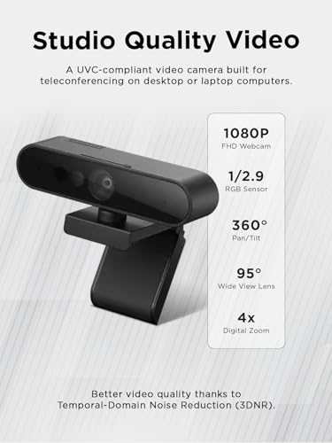 Image of Lenovo Performance FHD Webcam, 1080p FHD, USB-C,Log-on with Windows Hello, Dual Microphones, 95 Degree Lens and 4X Digital Zoom, Sliding Privacy Shutter, Black