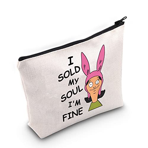 WZMPA Louise Belcher Fans Cosmetic Makeup Bag Bob's Family Inspired Gifts I Sold My Soul I'm Fine Burgers Cartoon Zipper Pouch Bag for Women Fans Sold My Soul