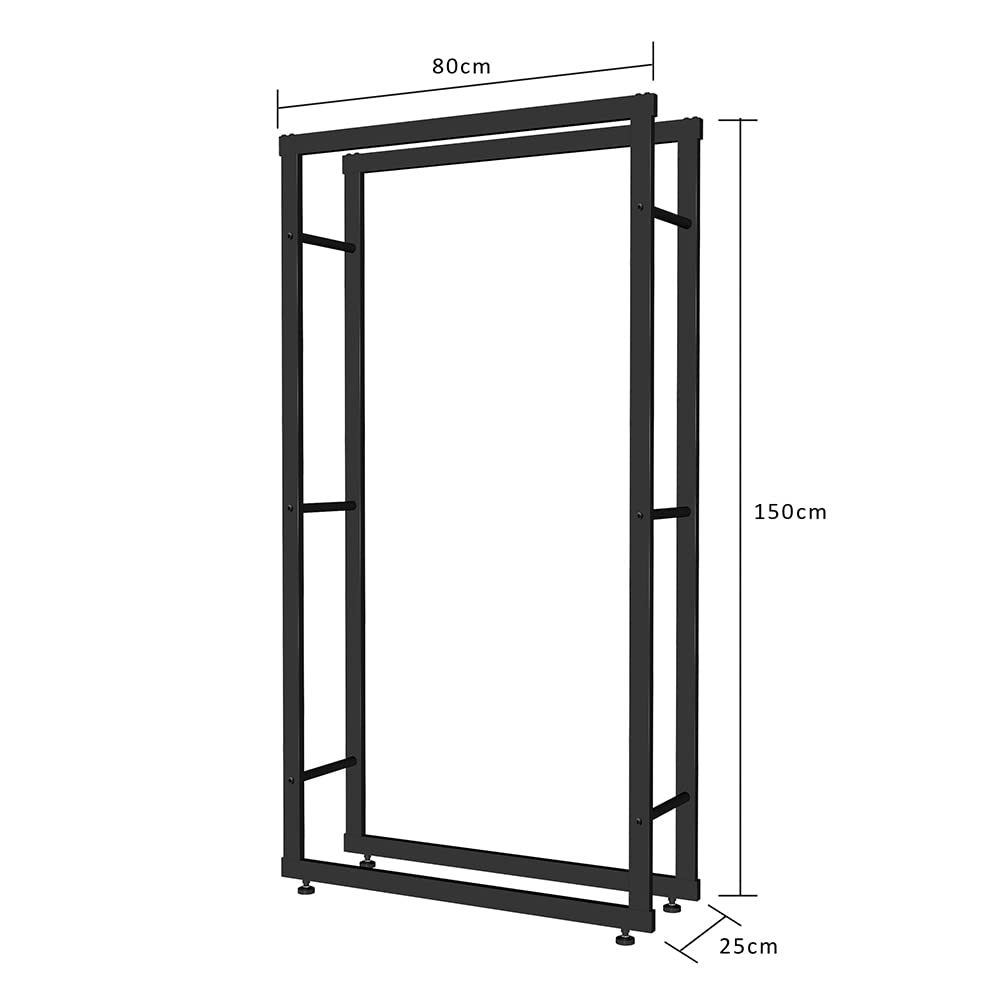Melko Kaminholzregal Kaminholzständer 150x80 cm Eisen Bodenschutz Schwarz | pulverbeschichtete Lackierung, Gumminoppen gegen Kratzer und Rutschen, standfest auch voll beladen, leicht zusammenbaubar