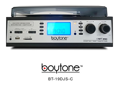 Boytone Bt-19Djs-C 3-Speed Turntable, 2 Built In Speakers Large Digital Display Am/Fm, Cassette, Usb/Sd/Aux/Mp3, Recorder & Wma Playback /Recorder & Headphone Jack + Remote Control #TOP2