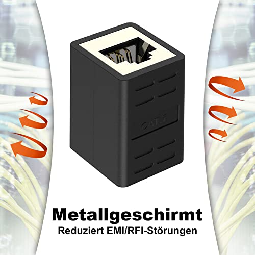 4. Bild von VCELINK RJ45 Kupplung, LAN Kabel Verlängerung Geschirmt, Cat7/Cat6a/Cat6/Cat5e Netzwerkkabel Verbinder, LAN Verbinder POE, LAN Verlängerung Buchse zu Buchse, Schwarz, 2 Stück 2 Stück