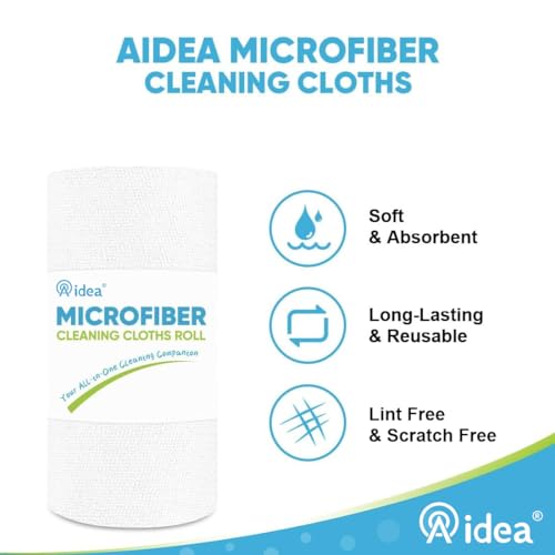 Image of AIDEA White Microfiber Cleaning Cloth Roll-55 Sheets, Paper Towels 11x9 inch