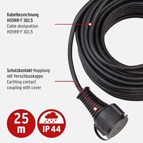 Brennenstuhl hoogwaardige rubberen verlengkabel (25 m, IP44, kabel voor buiten) zwart - Image 3