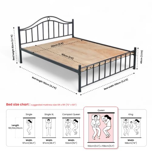 Image of NEUDOT RM Napster Metal Queen Bed Frame - Heavy Duty All-Metal Platform Bed - 200kg Weight Capacity, Powder-Coated Finish, Curved Headboard - Modern Minimalist Bedroom Furniture, Black Finish