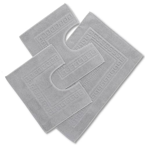 Set 3 Tapis éponge de Bain, 1 Tapis 60X90 cm + 2 Ronde WC 60x45 cm. Torino Tapis de Salle de Bain Absorbant en Coton, Tapis de Salle de Bain sans...