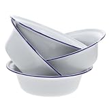 4 Stück Emaille SchüSsel Weiß - Tiefe Suppenschalen FüR Salate, Snacks Und Ramen - SpüLmaschinengeeignet Und Langlebig FüR Zuhause Und Partys 20 x 6CM