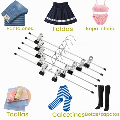 Miniatura 3 de Amber Home 20 Unidades 40cm Perchas de Hierro Cromado, Plata Metálico Percha para Pantalones Shorts Faldas Calcetines y Ropa Interior, con Clips Antideslizantes