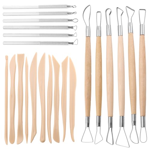 Kueohse Herramientas para Esculpir Arcilla de CeráMica,22 Piezas Herramientas para Tallar CeráMica con Encargarse de Madera y Raspador de Metal y Herramientas para Modelar Arcilla PláStica