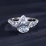 Anillos de joyería, lindos anillos diseño lujoso con 4 garras gota de agua moissanite de oro blanco de 3 quilates platino tamaño 54 (17.2)