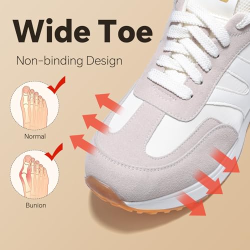 Wide Toe Box Shoes Women Wide Fashion Sneakers Comfortable Casual Walking Non-Slip Memory Foam Tennis Shoes Genuine Suede Sneakers Light Grey2