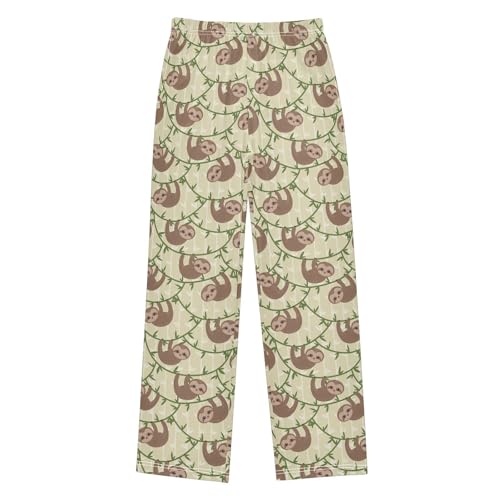 ZZXXB Lovely Sloth with Leaves Boys Long Pants Soft Trousers Elastic Waist Kids Lounge Bottoms with Pockets S-XL