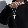JKJF 2 Pcs Coptic Ankh Cross Pendant Chain Ancient Egyptian Religious Cross Pendant Cool Stainless Steel Pendant Goth Punk Rock Hip Hop Necklace for Men Boys - Black Silver #4