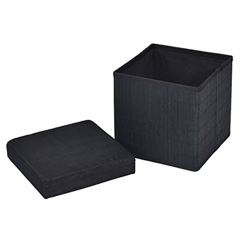 Giantex Folding Storage Ottoman Cube Foot Rest Stool Seat, Linen And Bamboo (Black) #TOP3