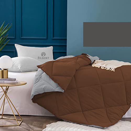 Image of Filbert - 400 GSM Reversible Microfiber Rajai King Size Comforter Blanket, Super Soft Microfiber Diamond Stitch Quilt (92 inch x 106 inch Inches /233cm x 269cm) - Comforter King Size|Silver /Chocolate Brown