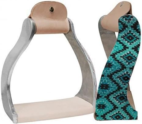 Showman Lightweight Twisted Angled Aluminum Stirrups w/Shimmering Teal Navajo Print