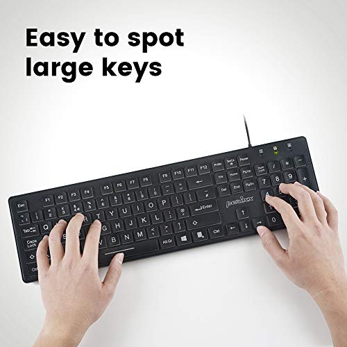 Perixx PERIBOARD-317 Wired USB Keyboard, White LED Backlit, Big Print Illuminated Keys, UK QWERTY, Black - Image 4
