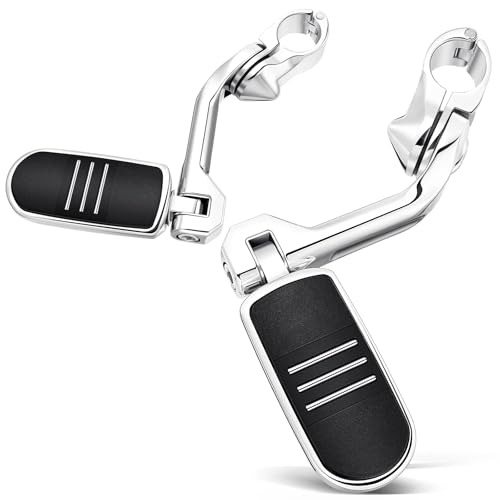 Image of Benlari Motorcycle Adjustable Highway Footpegs Style 1 Chrome Long Angled Fit for Harley Touring Street Glide Softail Dyna Sportster fits 1 inch(25mm) 1-1 /4 inch(32mm) Engine Guard