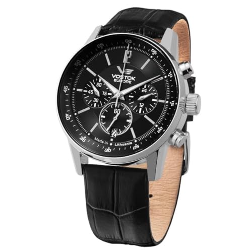 Montre chronographe homme cuir Vostok Europe GAZ-14 560A690 élégance vintage
