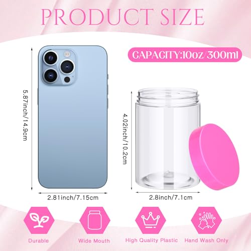 Image of Patelai 4 Pcs Plastic Jars Wide Mouth with Lids,10 Ounce,Pink
