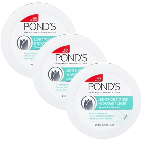 Pond's Light Moisturizer Cream, For Soft and Glowing Skin, Vitamin E, 3-Pack of 2.53 Fl Oz Each Cover