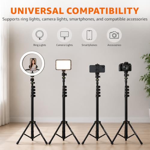 Image of Amazon Basics 61 Inch (156CM) 1.5M Tripod Stand with Mobile Phone Holder - Versatile Stand for Ring Lights, Cameras, and Mobile Phones. Ideal for Video Recording, Video Shooting, and Lighting Setup.
