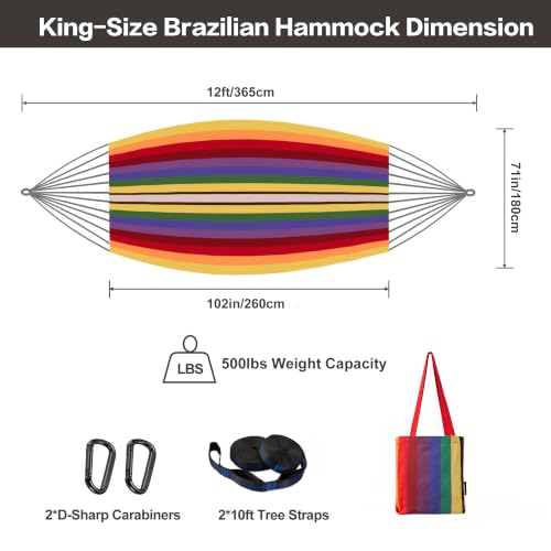 Image of Brazilian Double Hammock with Tree Straps, King Size, 500 lbs Capacity