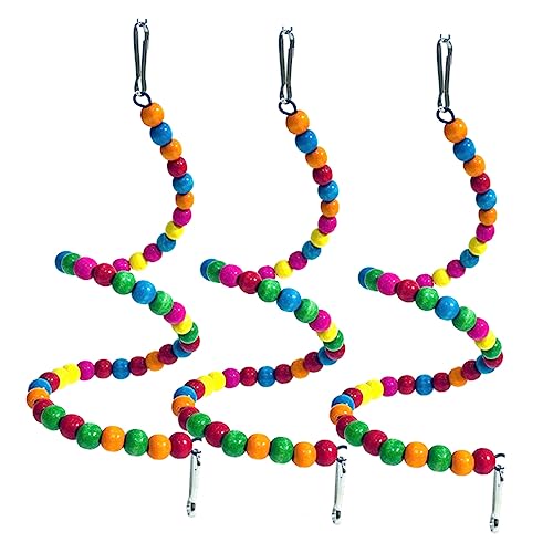 POPETPOP 3Pcs Bead Swing for Parrots Funny Bird for Cage Hanging Cockatiel Accessories for Parakeets and Conures to Climb and Nibble Random Color