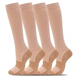 fenglaoda 4 Pairs Compression Socks for Women & Men 20-30mmHg Knee High Nurse Pregnant Cute Fun Medi