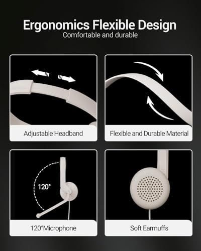 Image of FEABASK USB Headset with Microphone for PC - Wired Computer Headphones with Noise Cancelling Microphone for Home Office Online Class Skype Zoom Meetings