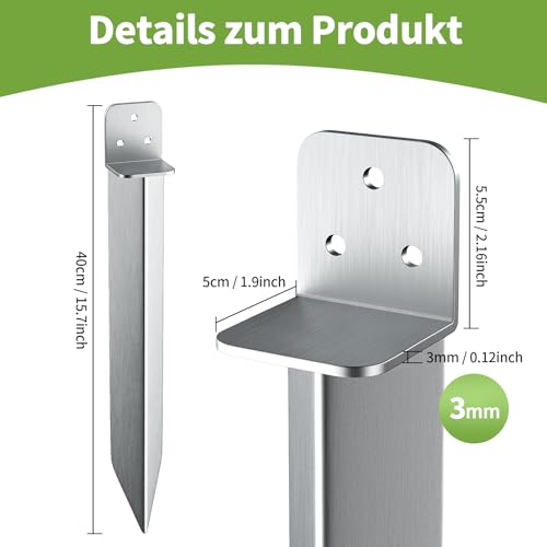 Einschlaghülse Bodenanker – 4 Stück Eisenbodenhülse für Holzpfeosten, Passend für Schaukel & Gartenhaus, Stabil mit Korrosionsschutz(5x40cm)
