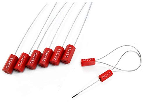 Dtacke 10PCS Pull-Tite Steel Security Cable Wire Seals Numbered Anti-Tamper Security Tags (Red)