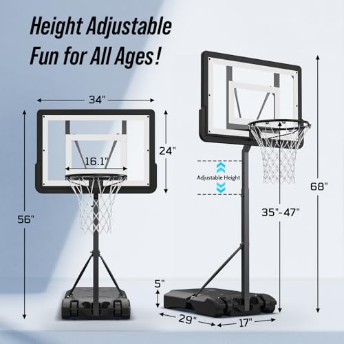 Patiassy Pool Basketball Hoop – Height Adjustable 57" to 68" Portable Poolside Basketball Hoop with Wheels, Glow-in-Dark Backboard & LED Rim, Glow Ball + Standard Ball, Indoor Outdoor Night Games by Patiassy - Image 6