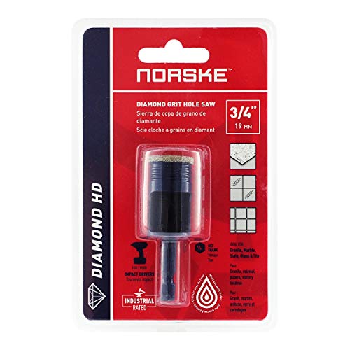 Norske Tools NDHSI118 3/4 inch (19mm) Industrial Quality Vacuum Brazed Diamond Drill Bit Hole Saw for Tile, Stone, Glass, Brick, Block and Cement Backer Board