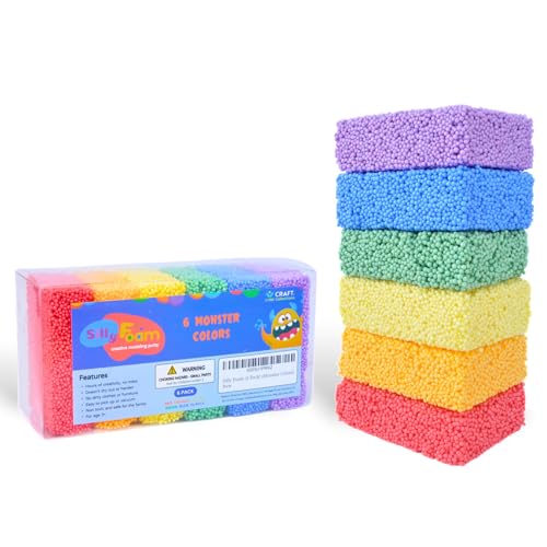 Image of Silly Foam, Creative Modeling Foam Beads, 1-Pack of 6 Primary Color Blocks, No-Slime No-Mess, Perfect for Preschool and Kids, Arts & Crafts, Sensory Play, STEM, Travel Toy, Non-Toxic (Age 3+)