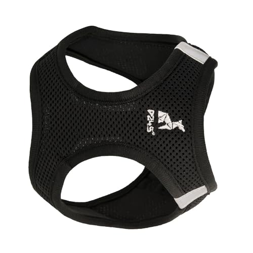 P24S SMART Step-In Hundegeschirr mit Zwei kostenlosen Benutzerdefinierten Patches Klettsticker Wunschlogo für kleine Hunderassen mit Digital Dogtag Service (Schwarz, XS (Brust: 40-48 cm))