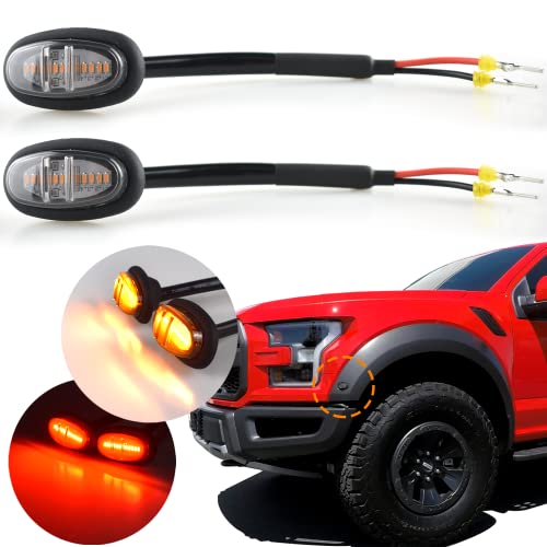Boigoo Front Fender Flare Light Compatible with Ford F150 Raptor F150 F250 F350, Trucks/Pickup Side Marker Lights - Amber Lights Smoked Lens 12LED Super Bright