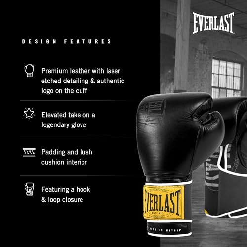 Image of Everlast 1910 Boxing Gloves | Advanced Gloves for Men and Women | Hook and Loop with Triple-Layer Foam & Wrist Support for Injury Prevention | Heavy Bag & Speedbag Training