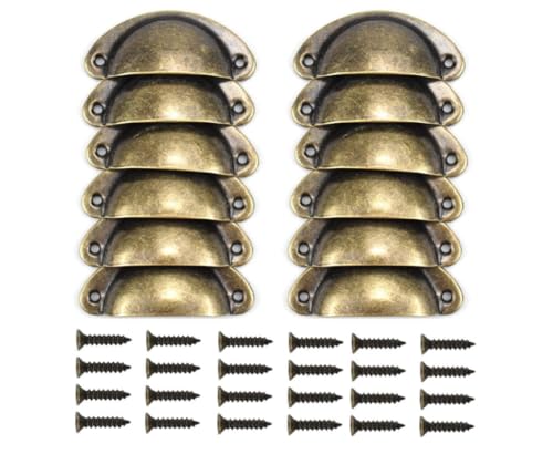 Duronge 12Pz Manijas de Copa Vintage para Cajón de Muebles, Manillas asa Concha con Tornillos, Tiradores Muebles de Cocina Retro Bronce, Pomos y Tiradores de Puerta para Armarios, Cajones, Alacenas