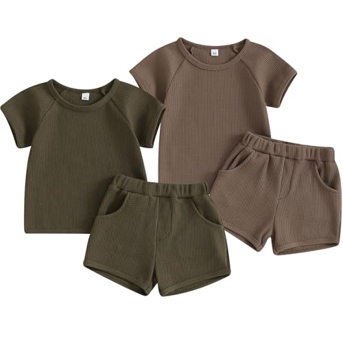 4Piece Baby Boys Summer Set Toddler Cotton Outfits 2 Short-Sleeve Tops + 2 Shorts
